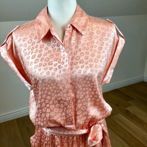 Joie Daran Shirt Mini Dress Island Sunset Pink Leopard Satin Size Small - Picture 7 of 11